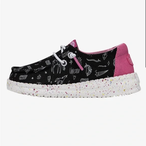 Hey Dude Black Shoes with Pink Accents and Unicorn Print Y2 - Picture 3 of 5